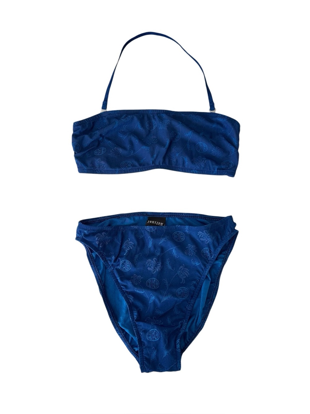 Vintage 90s Jantzen Blue Chinese Brocade Print Bikini